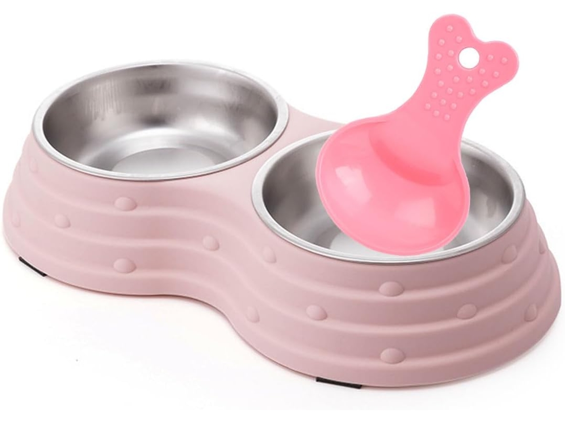 Tigelas Duplas Removíveis de Aço Inoxidável para Cães e Gatos de Pequeno Porte. Cor: Rosa Médio AQUAFORGE
