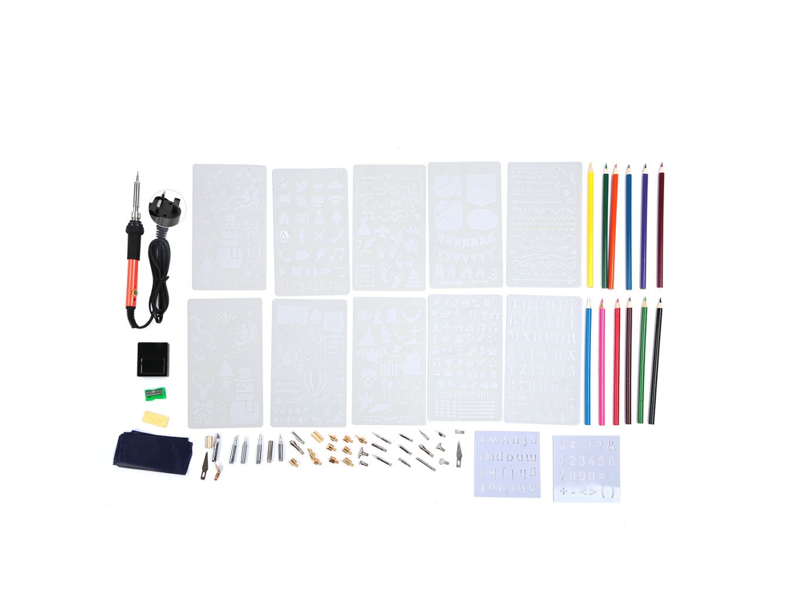 Kit De Ferramentas De Gravura Em Madeira 73pcs: Caneta De Gravura, Ferro De Solda, Pincéis De Cores E Modelos 220v Uk
