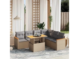 Vidaxl 7 Pcs Conjunto De Sofás P/ Jardim Com Almofadões Vime Pe Bege