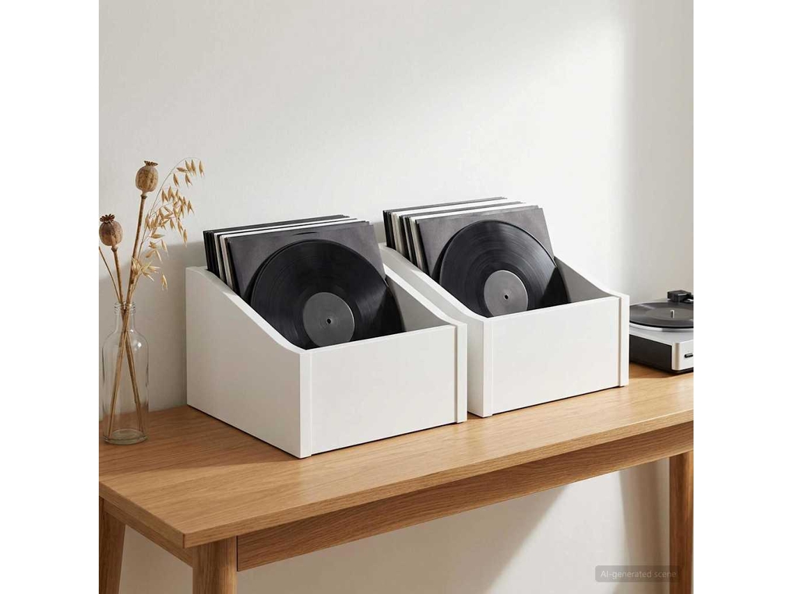 Vidaxl Caixa De Discos Lp 2 Unid. Branco 23 X 33 X 16 Cm