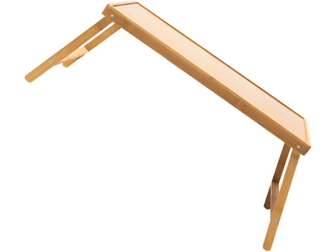 Mini Mesa Dobrável De Bambu Para Laptop Na Cor Bege