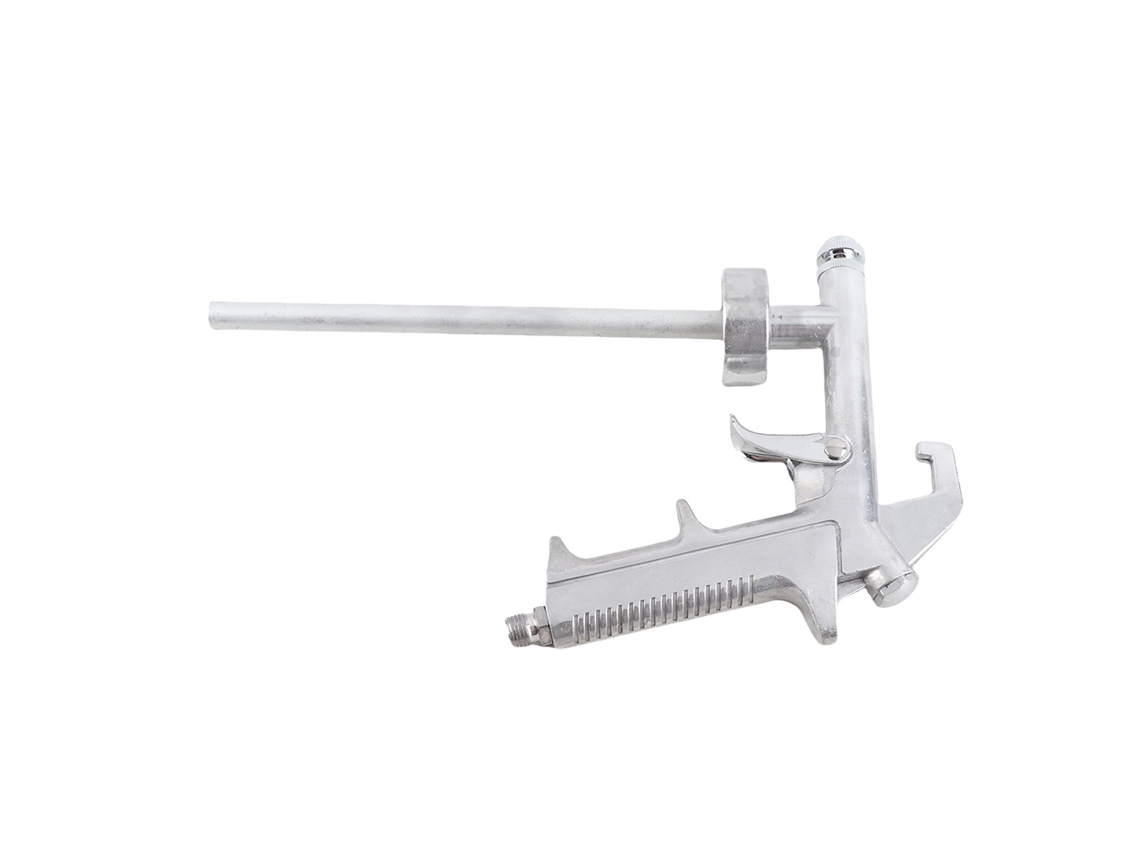 Pistola de pintura com assistência pneumática para revestimento antirroubo de chassis e móveis em liga de alumínio.