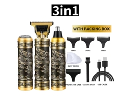 Aparador De Barba 3 Em 1 Estilo Dragão Chinês - Usb Recarregável Kit Profissional Com 3 Pentes Guia E Design De Relevo