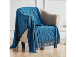 Rebe manta Tejida Ligera Suave Con Borlas, Patrón Geométrico, para Sofá Y Cama, Color Azul Marino
