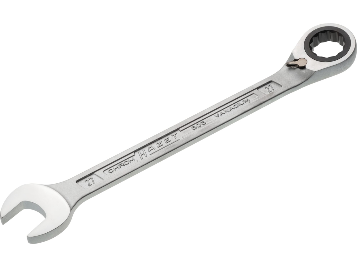 Chave combinada de catraca HAZET 606-27: perfil de tração hexagonal exterior duplo 27 mm
