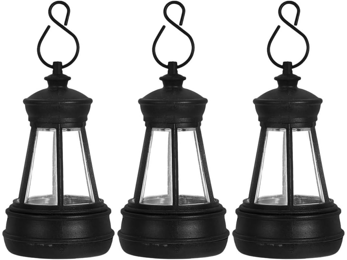Lanterna Solar Suspensa Com Sensor Automático E Iluminação Led, Preta, Conjunto De 3 Peças, Plástico, Design De Cachorro