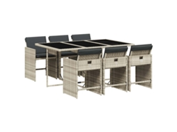 Conjunto de 7 Jantar para Jardim com Almofadões Vime Pe Cinza Claro MAISON EXCLUSIVE