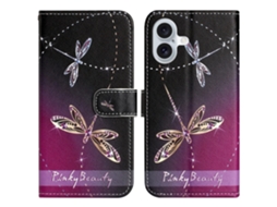 Capa Em Couro Pu Para Apple Iphone 16 - Libélulas