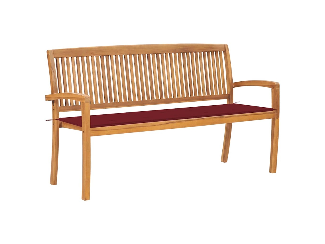 Vidaxl Banco De Jardim Empilhável C/ Almofadão 159 Cm Teca Maciça