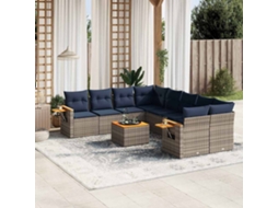 Vidaxl 9 Pcs Conjunto Sofás P/ Jardim C/ Almofadões Vime Pe Cinzento