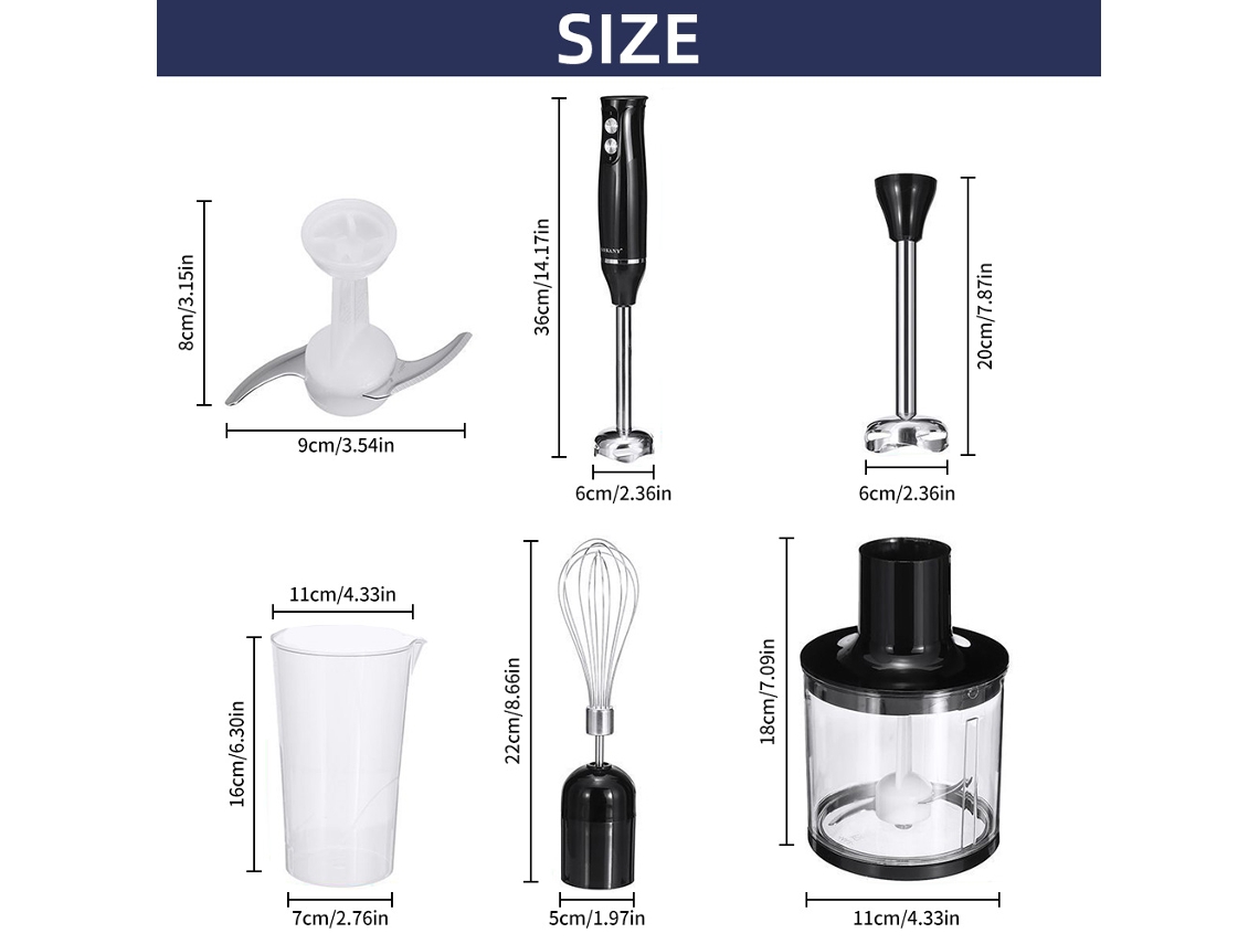 Batedor Imersivo Elétrico 500w 2 Velocidades com Acessórios Inox e Picador Bpa free Preto