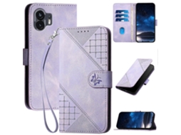 Capa De Couro Com Estampa De Borboleta Em Relevo Yx0080 Com Cordão Para Nothing Phone 2