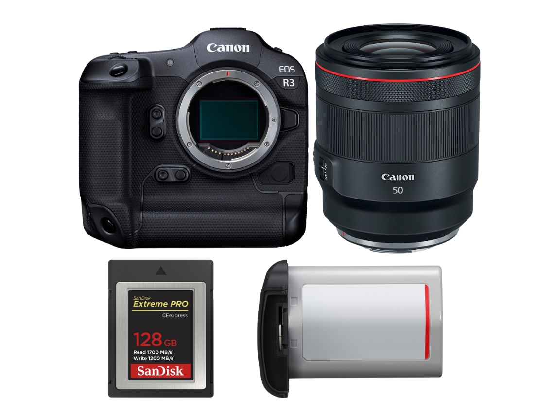 Eos R3 + Rf 50mm F/1.2 L Usm + 1 Sandisk 128gb Extreme Pro Cfexpress Type B + Canon Lp e19 + Ebook “20 Dicas para Fotos Que Impressionam” CANON