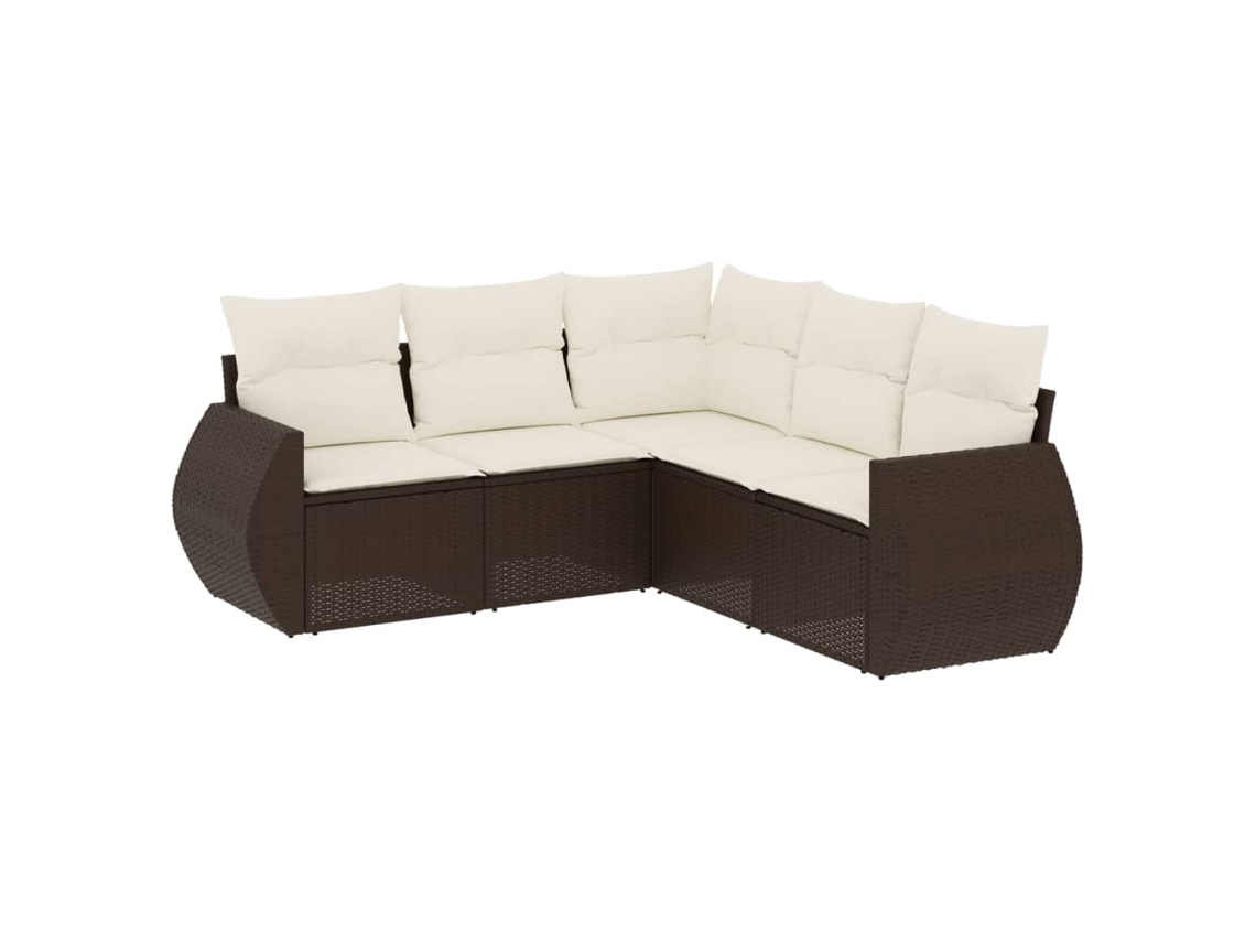 Conjunto de 5 Sofás para Jardim com Almofadões Vime Pe Castanho MAISON EXCLUSIVE (5 pcs)