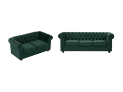 Sofá de 3 lugares e 2 lugares de veludo verde CHESTERFIELD VENTE-UNIQUE.PT (72 x 205 x 88 cm)
