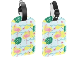 Conjunto De 2 Etiquetas Bagagem Em Imitação Couro Proteção Privacidade Design Flamingo Com Folhas E Plantas