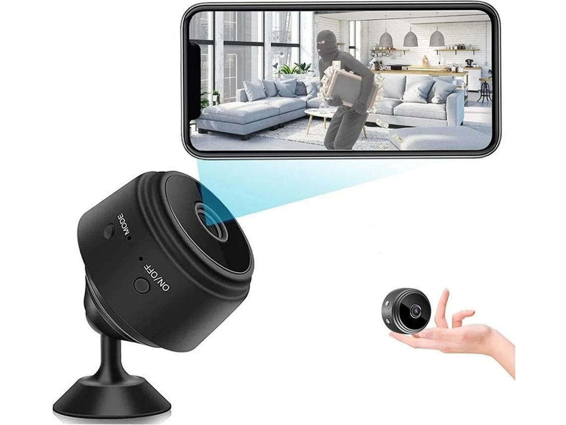 Mini Câmera Espiã Wifi 4k Hd Com Visão Noturna Para Bebês, Interna E Externa, Preta