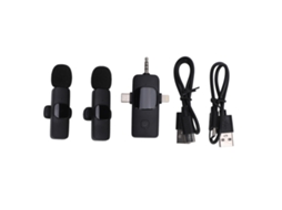 Kit de 2 Microfones Lavalier Sem Fio 3 em 1, 2.4GHz, Redução de Ruído, Clip Mini para Android e iOS S/MARCA