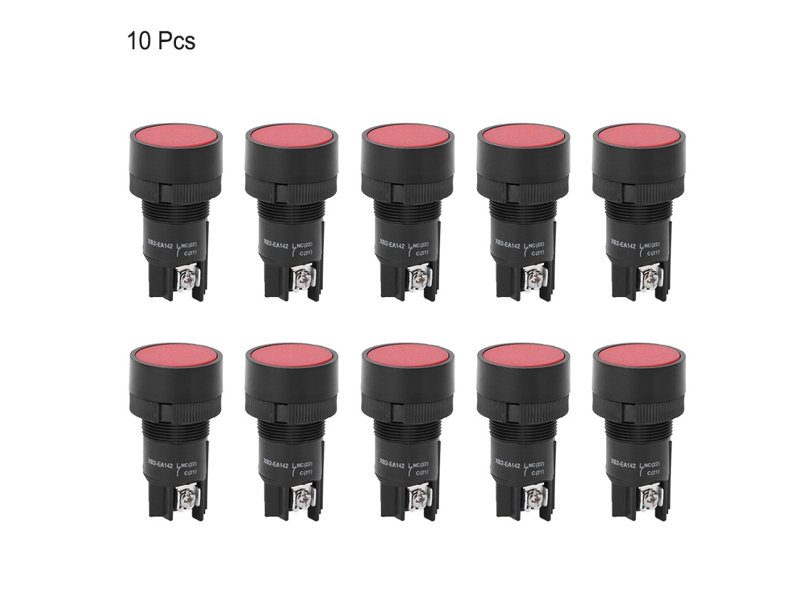 Botão De Interruptor De Reset Com Cabeça Plana Plástico Xb2 22mm Vermelho 10pcs Ea142