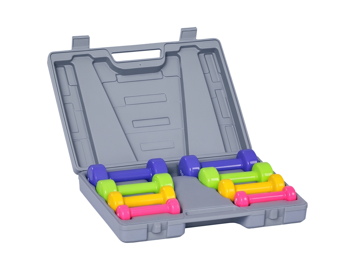 Jogo de Halteres Curtos 10kg, com Estojo, pesos de 0,5 a 2kg, Metal, Multicolor BTFORUS
