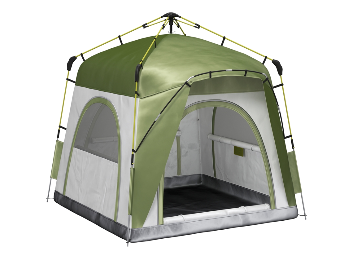 Barraca de Camping Retrátil para 3 Pessoas. Cúpula Familiar com 4 Portas. 4 Janelas e Bolsa de Transporte Verde e Cinza Ge
