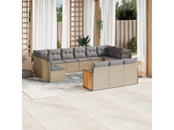 Vidaxl 13 Pcs Conjunto De Sofás P/ Jardim Com Almofadões Vime Pe Bege
