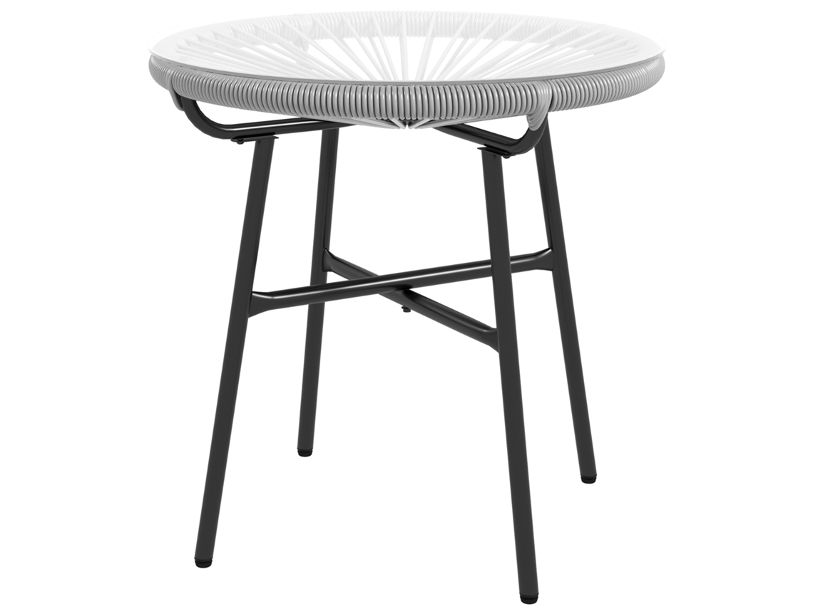 Mesa Auxiliar de Vime Vime Pe, Vidro Temperado e Metal Cor Cinza Claro e Preto Ø50x50 cm Outsunny
