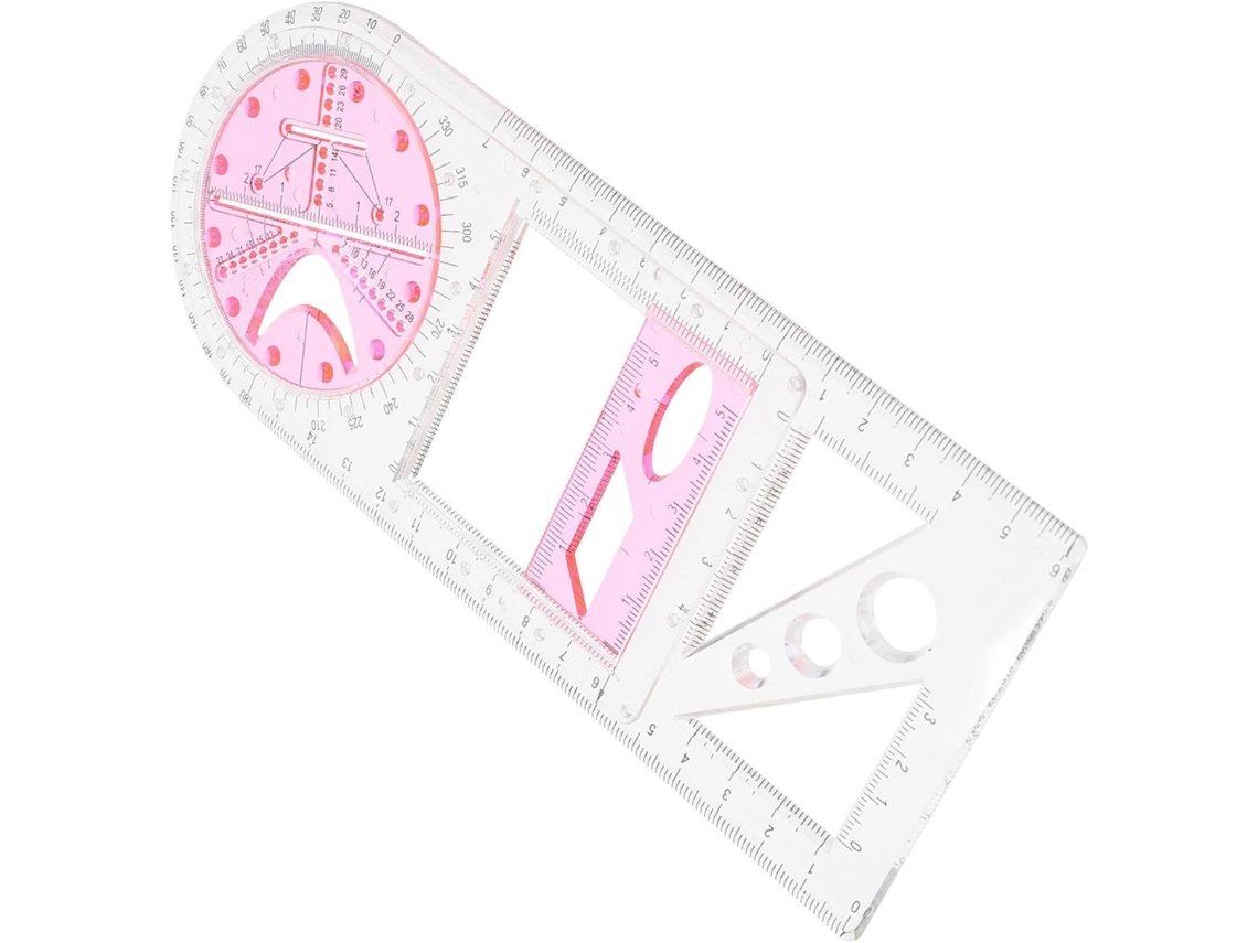 Conjunto De Régua Geométrica Portátil Villcase Em Plástico Rosa Com Escala Transparente, Ideal Para Estudantes Do Ensino