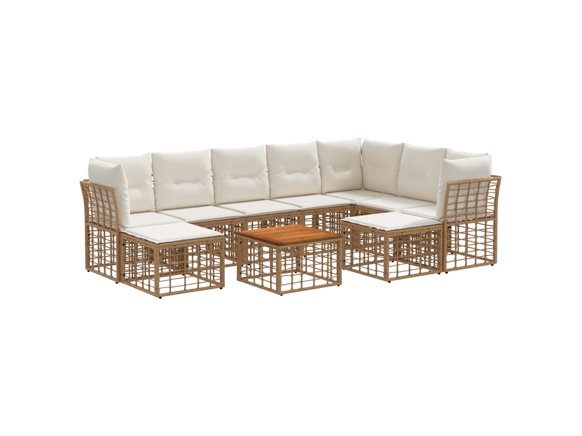 Vidaxl Conjunto de Sofás para Exterior 10 Pcs Natural e Branco Creme