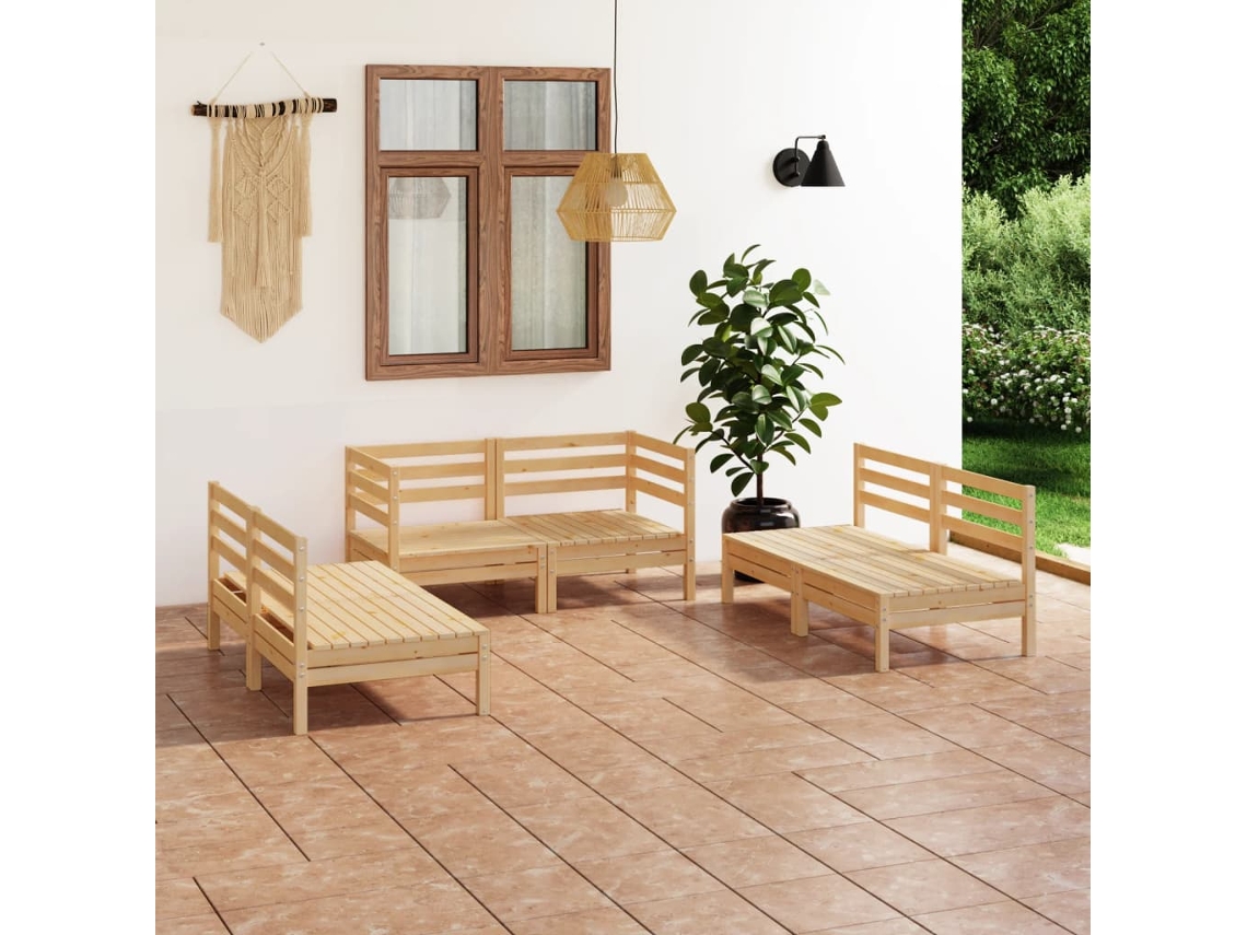 Vidaxl 6 Pcs Conjunto Lounge De Jardim Pinho Maciço
