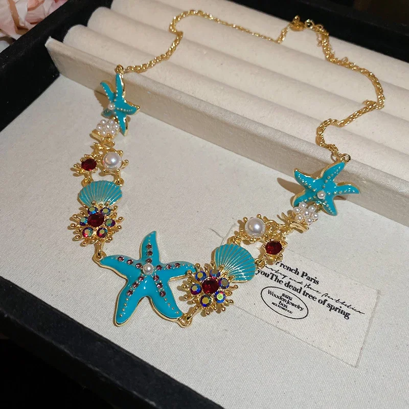 (colar Azul) Pingente De Pérola Com Flor Colorida Em Estilo Boêmio Casual De Verão