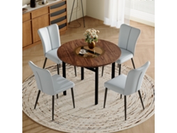 Mesa Redonda 100cm 4 Braços Pu Cinza Claro Metal VOLTEDGE
