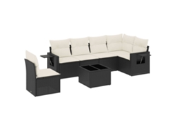 Conjunto de 7 Sofás para Jardim com Almofadões Vime Pe Preto MAISON EXCLUSIVE (7 pcs)