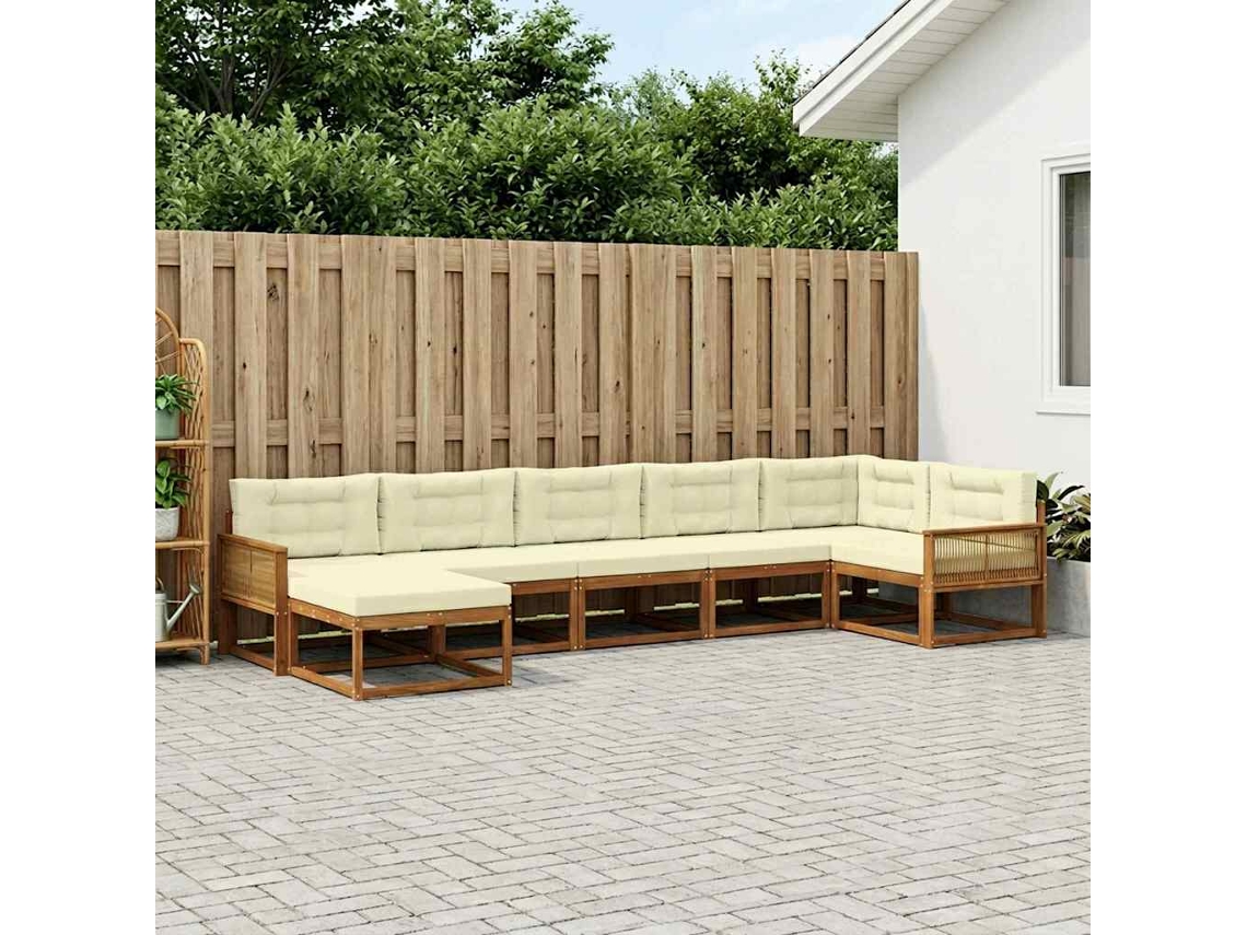 Vidaxl Conjunto De Sofás Para Exterior 7 Pcs Natural E Creme
