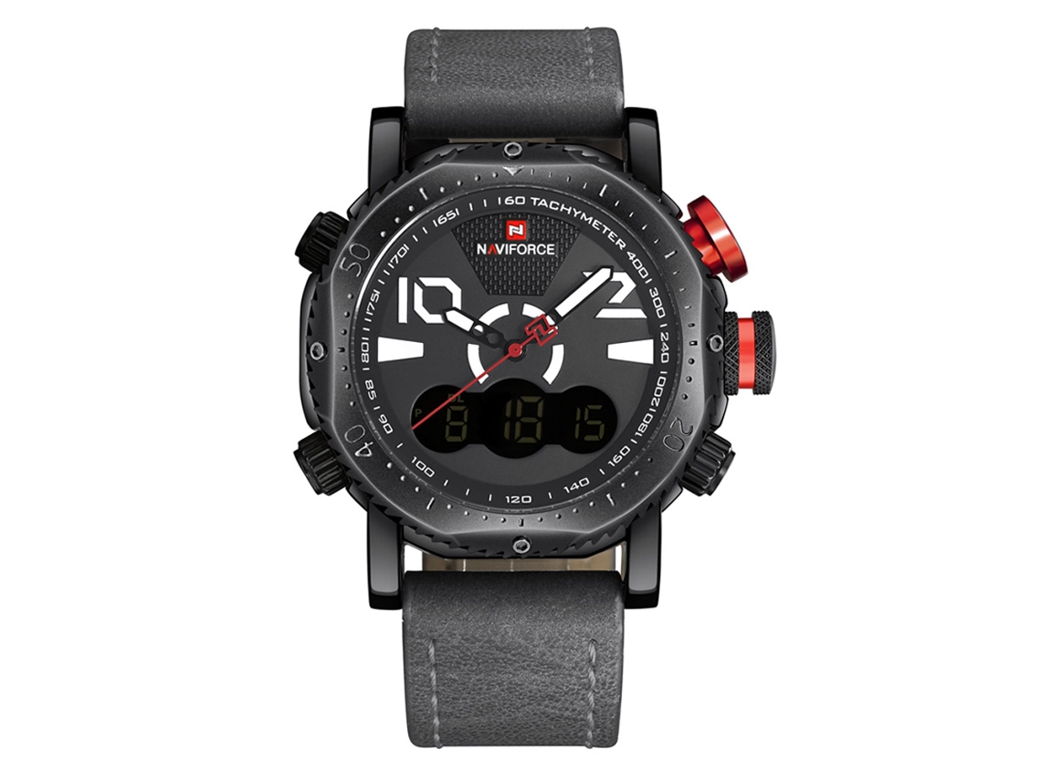 Relógio Masculino Naviforce de Pulso com Pulseira Pu, Resistente À Água, Movimento Duplo Quartzo Eletrônico