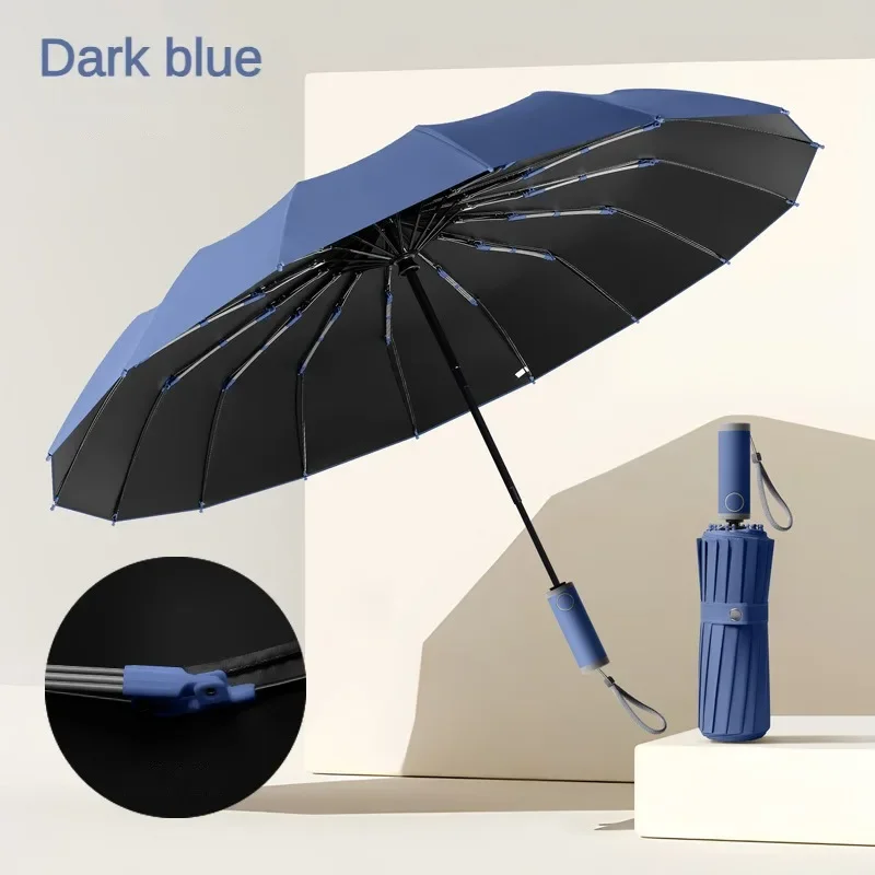 Guarda-chuva Dobrável Automático Super Resistente Ao Vento (ferro Azul Escuro), Aço 16k Com 112 Varetas, Proteção Solar.