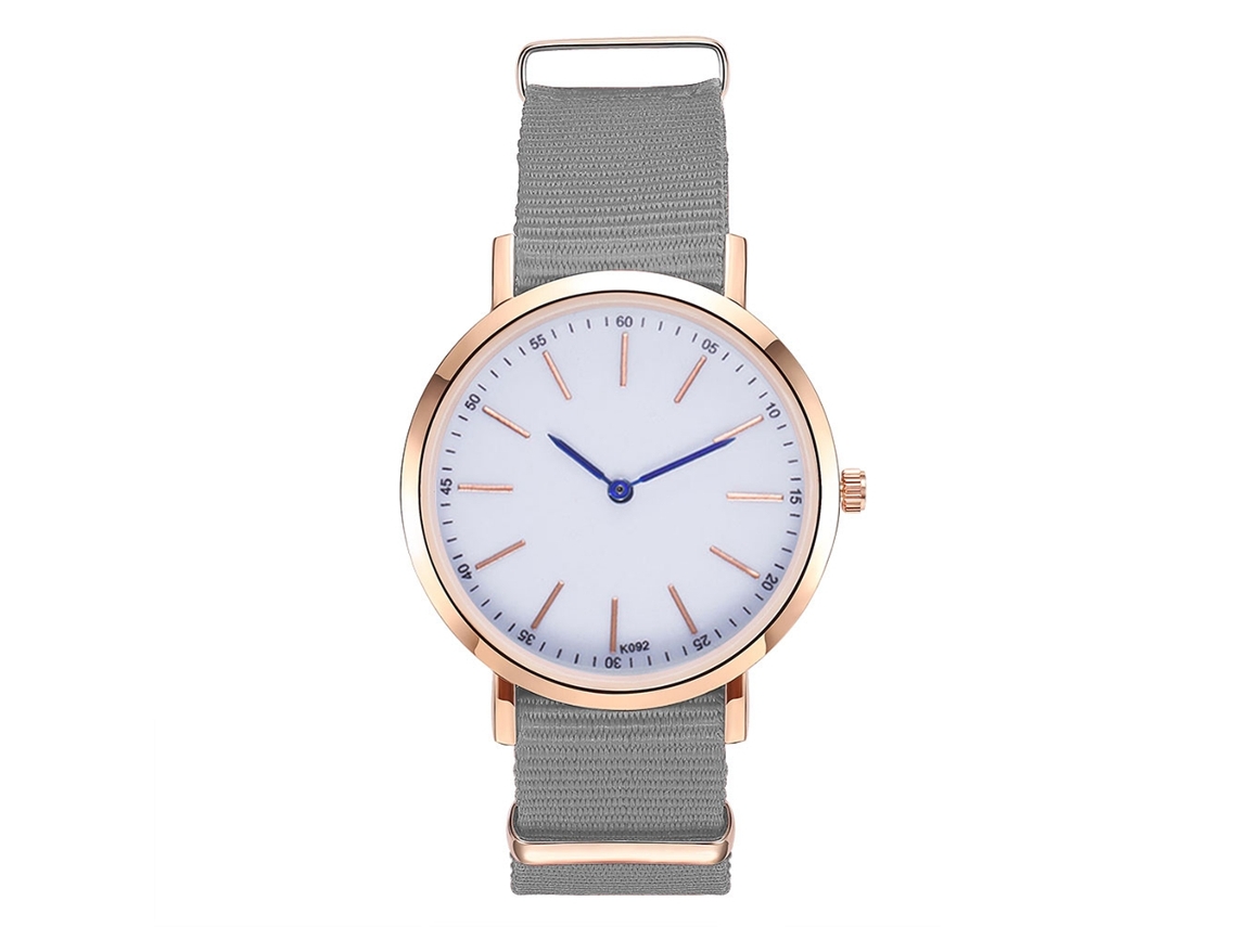 Relógio de quartzo unissex com pulseira de nylon, mostrador redondo, cinza casual.