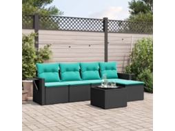 Vidaxl Conjunto De Sofá De Jardim Com 6 Peças E Almofadas Em Rattan Sintético Preto