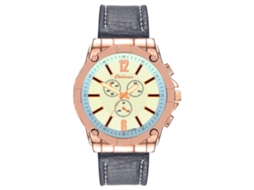 Reloj Hombre De Cuarzo Con Correa De Cuero Pu Estilo Empresarial Ojos Azules Oro Rosa