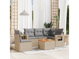 Vidaxl 6 Pcs Conjunto De Sofás P/ Jardim Com Almofadões Vime Pe Bege