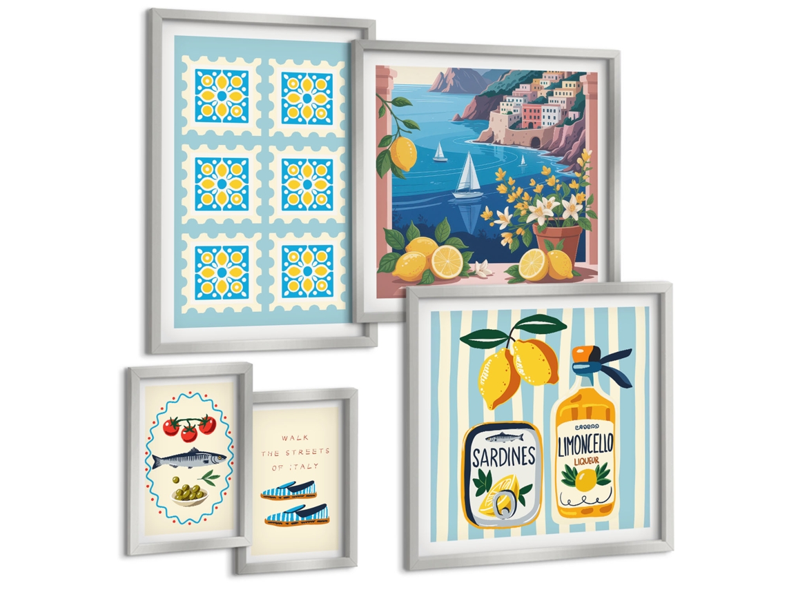 Quadros Decorativos Para Parede Árvore Cítrica, Vista Da Janela Moldura Prateada Quadros Para O Escritório Espelharte (conjunto De 5 Imagens)