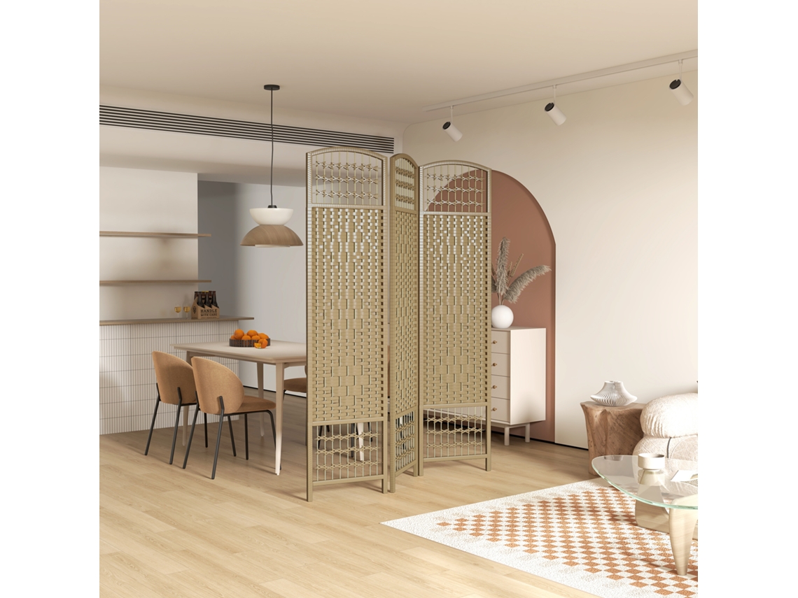 Biombo Separador De Ambientes Com 3 Painéis Dobrável Em Corda Papel 120x170 Cm Decoração Para Quarto Madeira
