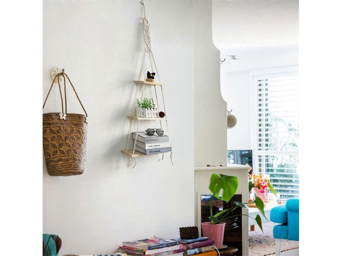 Prateleira Suspensa Macramê Com 3 Níveis, Decoração Boho Para Banheiro