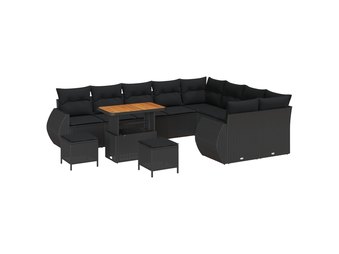 Conjunto 12 Conjunto De Sofá De Jardim Vidaxl Preto Vime Pe (298 X 234 X 85 Cm)