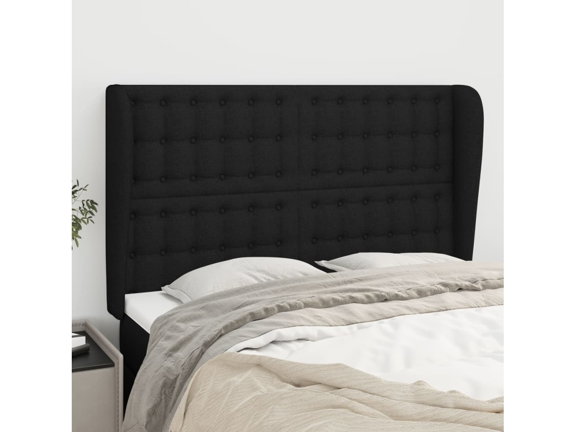 Cabeceira De Cama C/ Abas Tecido 147x23x118/128 Cm Preto