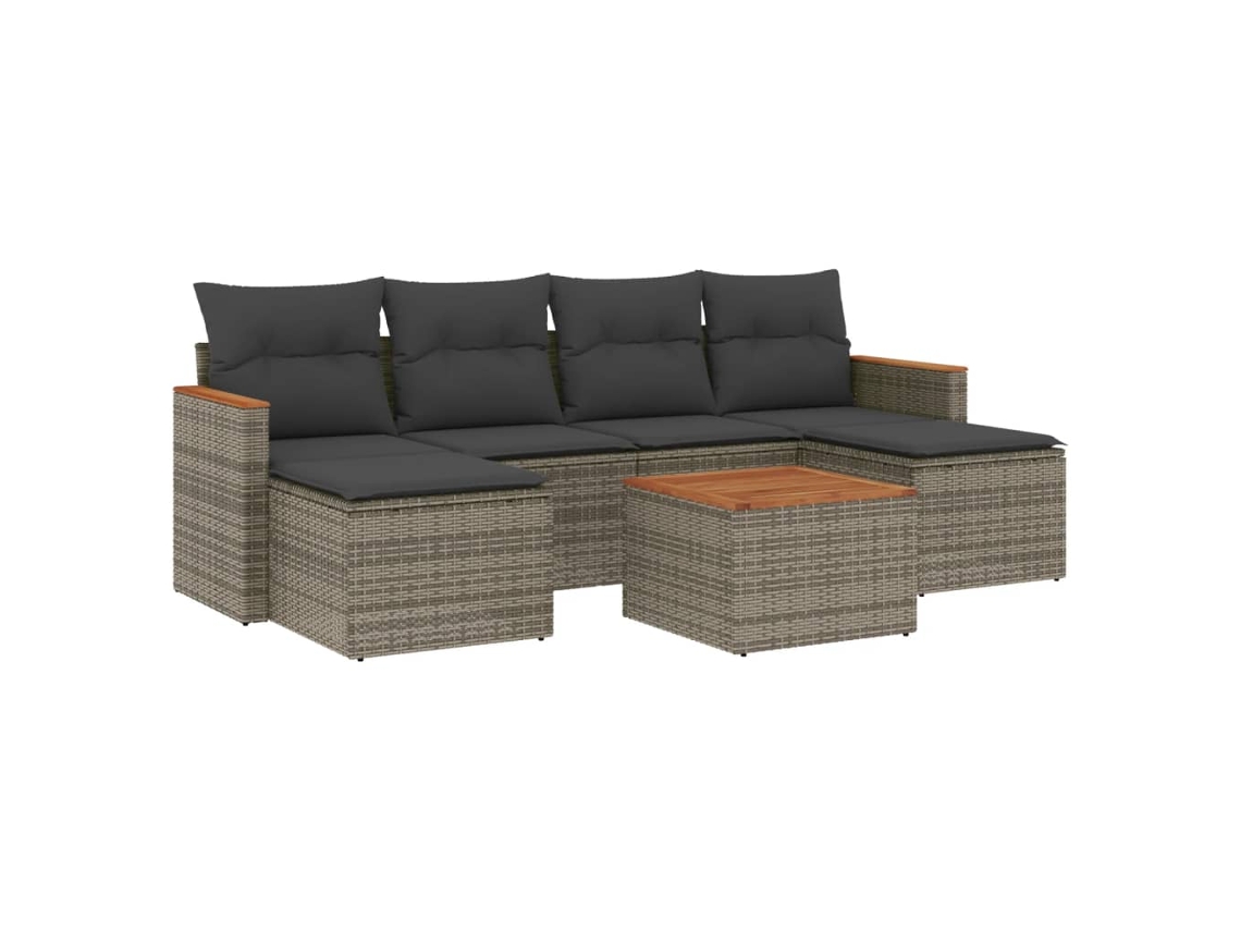 Conjunto de 7 Sofás para Jardim com Almofadões Vime Pe Cinzento MAISON EXCLUSIVE (7 pcs)