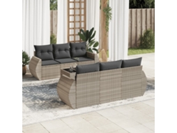 Vidaxl 7 Pcs Conj. Sofás Jardim Com Almofadões Vime Pe Cinzento-claro