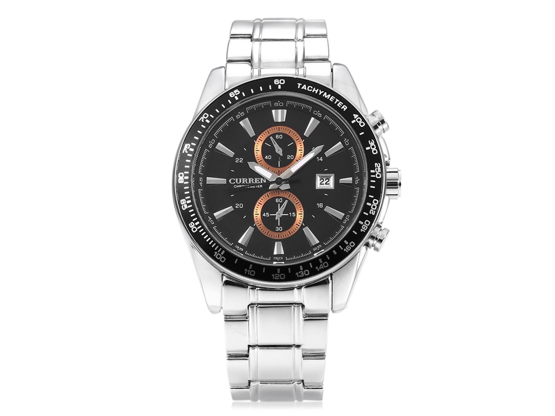 Relógio analógico masculino para negócios com movimento de quartzo e pulseira de aço (preto e branco)
