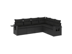 Conjunto Sofás de Jardim 6 Pcs com Almofadões Vime Pe Preto MAISON EXCLUSIVE (6 pcs)