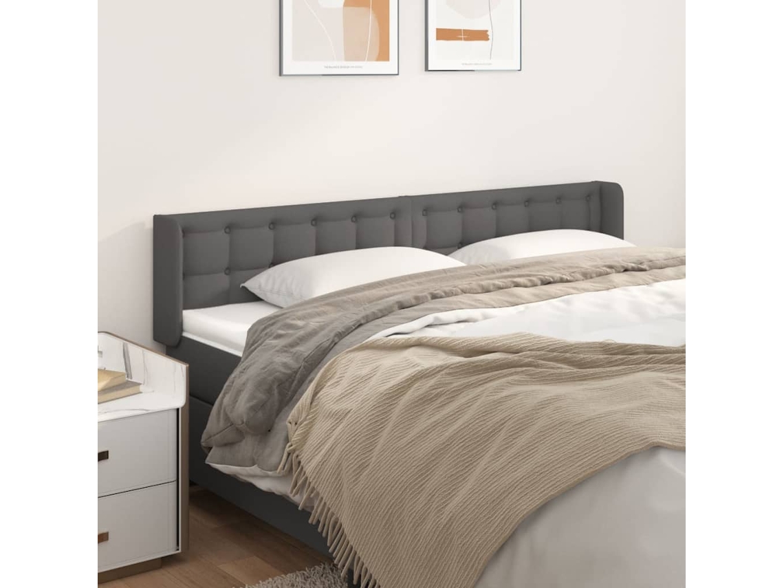 Vidaxl Cabeceira Cama Abas Couro Artificial 183x16x78/88 Cm Cinzento